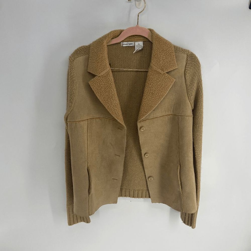 Energie Women's Faux Sued Button Front Knitted Blazer JacketβSize Large